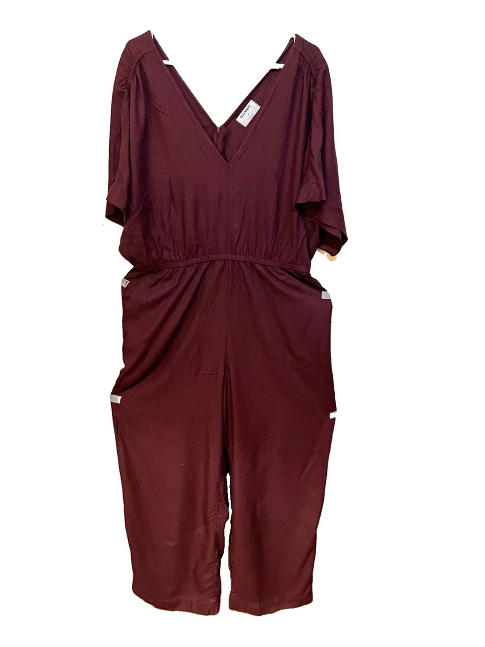 Old Navy Women’s Burgundy Flutter Sleeve Jumpsuit Pockets Relaxed XL